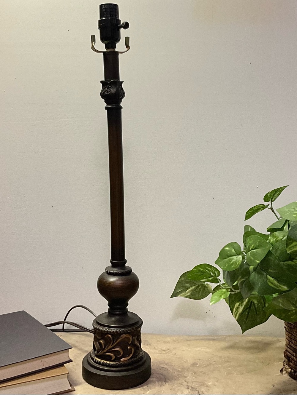 VTG Candlestick Dark Bronze Resin Table Lamp,No Shade
